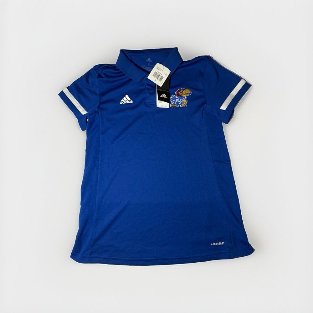 NWT Adidas Kansas Jayhawks Women’s Polo Small Blue Aeroready KU NCAA